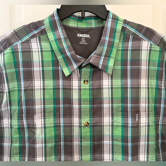 KingSize BIG AND TALL MENS SHIRT. LIKE NEW! SHORT SLEEVE PLAID SPORT SHIRT - Picture 2 of 13
